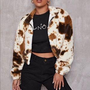 FALL print zip up fur teddy jacket caat